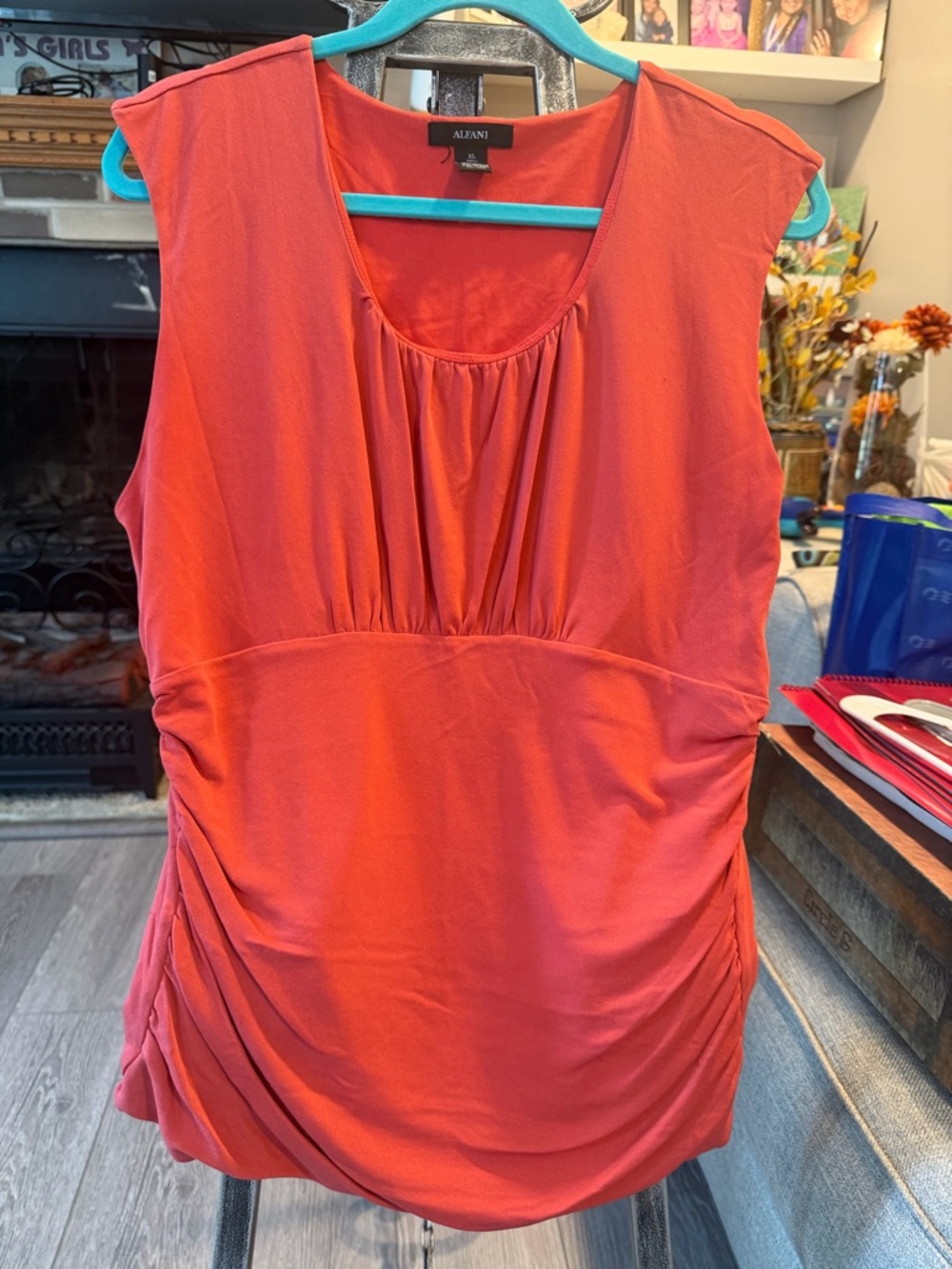 Alfani Coral Sleeveless Ruched Scoop Neck Tank Top